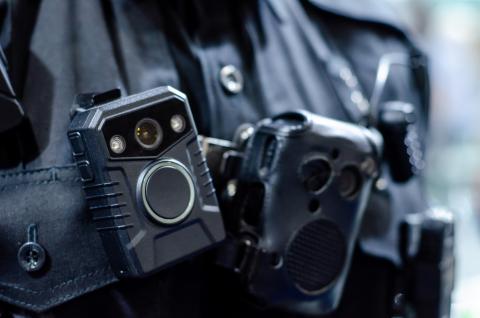Close-up of a law enforcement body-worn camera.